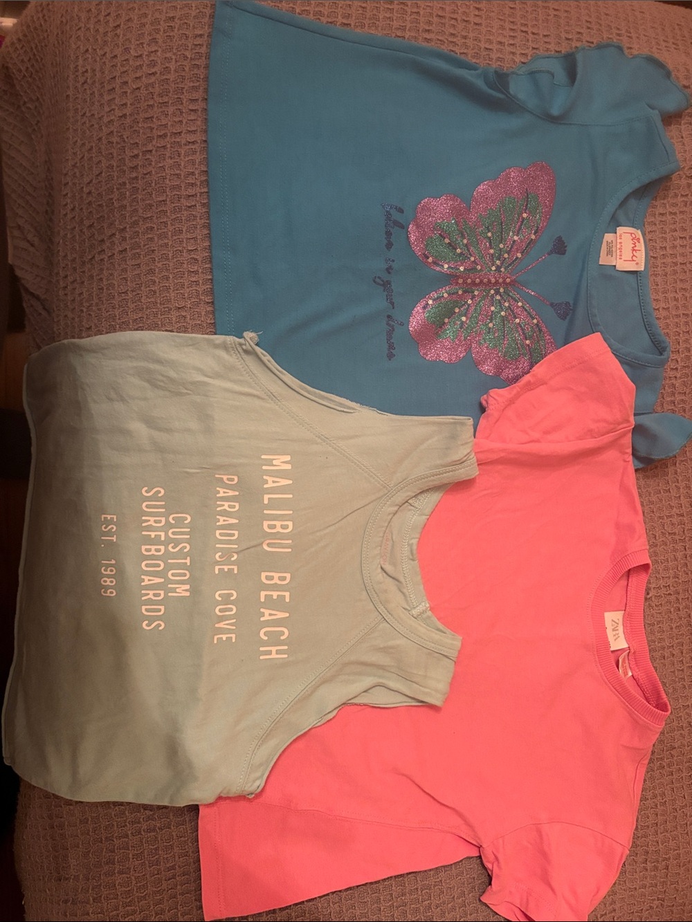 Cat & Jack Girls' Tees - Teal Butterfly, Coral & Mint Trio